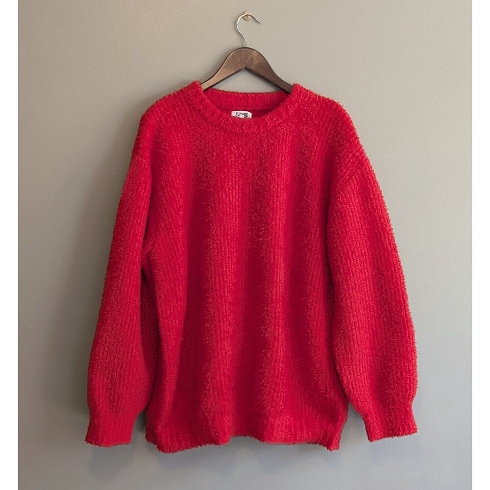 Future Collective Womens XL Red Chunky Sweater Knit Fuzzy Pullover Oversized